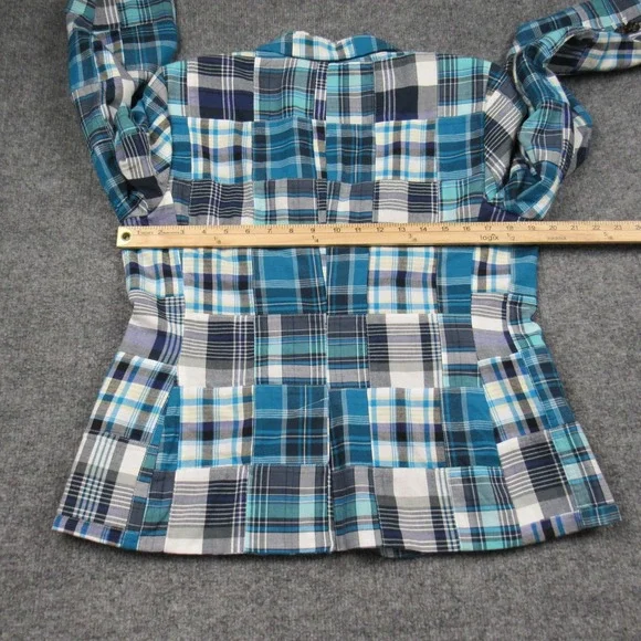 Talbots Blazer Womens 10 Blue Patchwork‎ Madras Plaid Cotton Two Button Lined - Picture 10 of 16